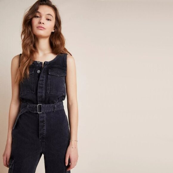 NWT Agolde black denim sleeveless belted jumpsuit 4 - Picture 6 of 11
